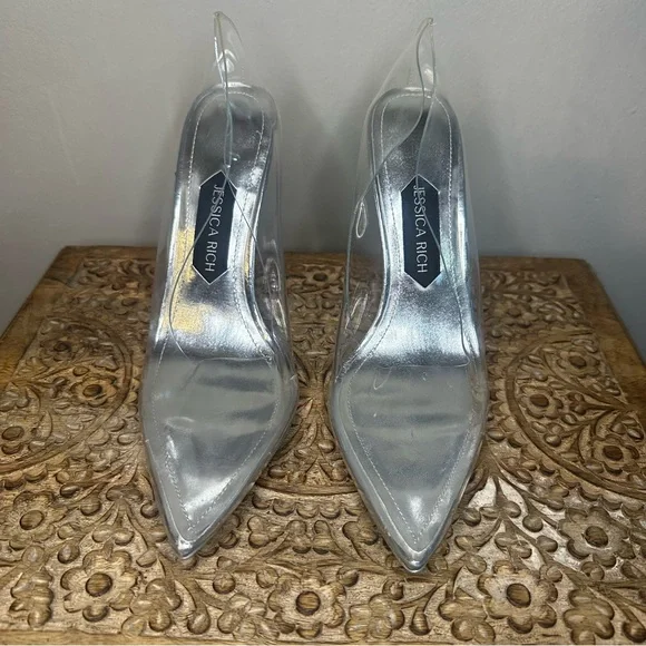 Jessica Rich Fancy Stiletto Clear/Silver Heels Sz 8 (39) - Picture 3 of 7